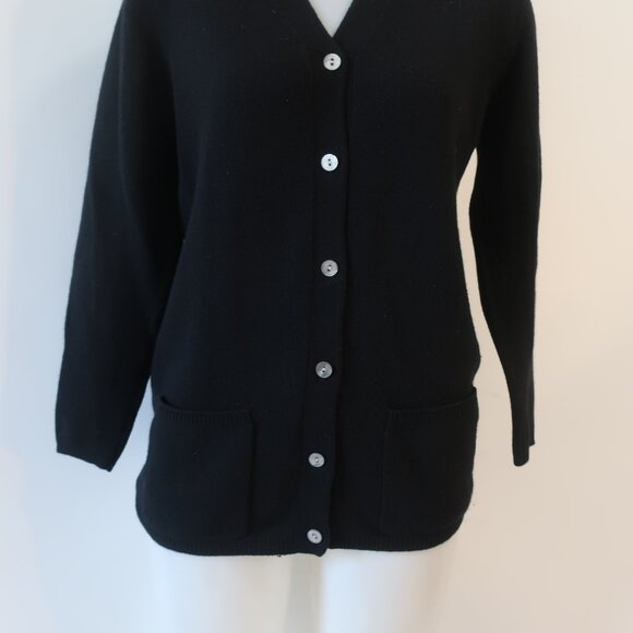 Womens Cashmere Sutton Studio Black V-Neck Pure Cashmere Cardigan Sweater S - Picture 5 of 11